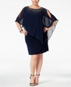 Xscape Plus Size Beaded Cold-shoulder Overlay Dress