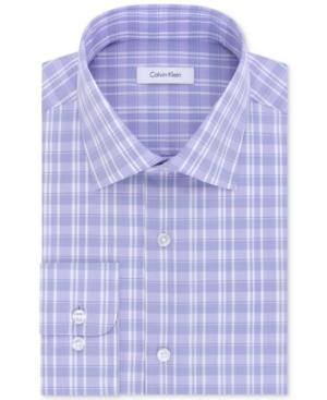 Calvin Klein Men's Steel Classic/regular Fit Non-iron Performance Purple Check Dress Shirt