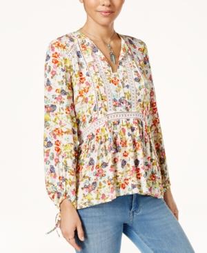 Jessica Simpson Printed Tie-front Peasant Top