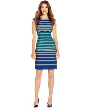 Calvin Klein Belted Stripe Sheath Dress
