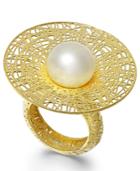 Cultured Freshwater Pearl Flower Ring In 18k Gold Over Sterling Silver (11mm)