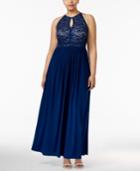 Nightway Plus Size Lace Halter Gown