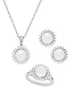 Cultured Freshwater Pearl (8mm) And Swarovski Cubic Zirconia Jewelry Set In Sterling Silver
