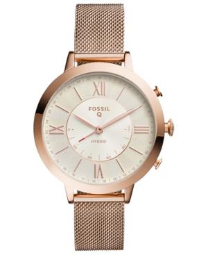 Fossil Q Women's Jacqueline Rose Gold-tone Stainless Steel Mesh Bracelet Hybrid Smart Watch 36mm