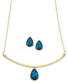 City By City Gold-tone Blue Crystal Pendant Necklace And Matching Stud Earrings