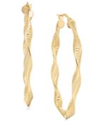 Textured Twist Oval Hoop Earrings In 14k Gold