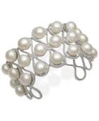 Cultured Freshwater Button Pearl Cuff Bracelet (9mm) In Sterling Silver