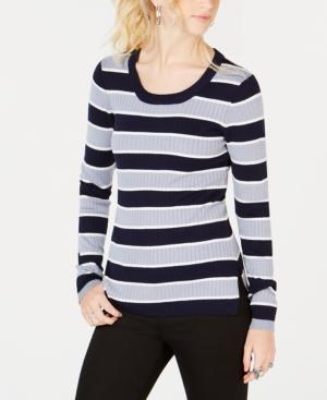 Hippie Rose Juniors' Striped Ribbed Lace-up Sweater