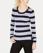 Hippie Rose Juniors' Striped Ribbed Lace-up Sweater