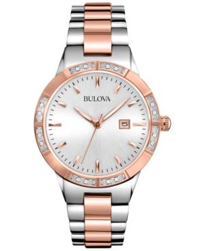 Bulova Women's Diamond Accent Two-tone Stainless Steel Bracelet Watch 32mm 98r169 Women's Shoes