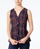 Maison Jules Ruffled Floral-plaid Blouse, Only At Macy's