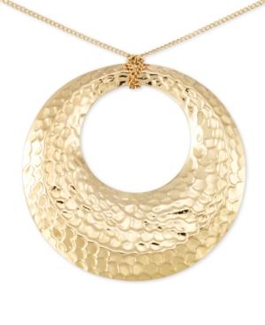Hammered Disc Long Length Pendant Necklace In 14k Vermeil