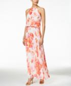 Msk Printed Pleated Halter Gown