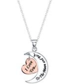 Unwritten I Love You To The Moon And Back Pendant Necklace In Sterling Silver And Rose Gold-flashed Sterling Silver