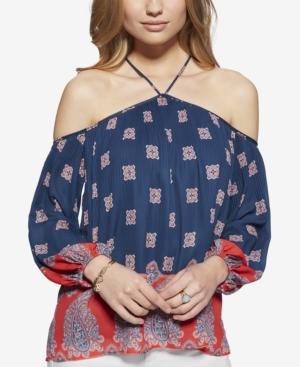 Jessica Simpson Printed Cold-shoulder Peasant Top