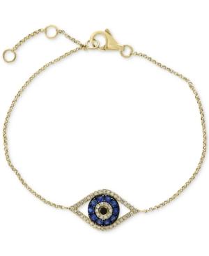 Effy Sapphire (1/3 Ct. T.w.) & Diamond (1/6 Ct. T.w.) Evil Eye Chain Bracelet In 14k Gold