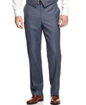 Shaquille O'neal Blue Sharkskin Classic Fit Dress Pants