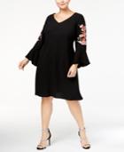 Sl Fashions Plus Size Embroidered Bell-sleeve Dress
