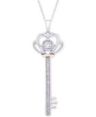 Diamond Accent Two-tone Key Pendant Necklace In Sterling Silver & 10k Gold