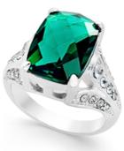 Charter Club Silver-tone Large Green Stone And Pave Ring, Only At Macy's