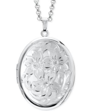 Engraved Oval Double Frame Locket 30 Pendant Necklace In Sterling Silver