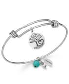 Unwritten Love This Life Charm And Turquoise (8mm) Bangle Bracelet In Stainless Steel