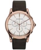 Emporio Armani Men's Swiss Chronograph Classic Dark Brown Leather Strap Watch 44mm Ars4014