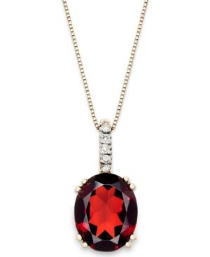 14k Gold Necklace, Garnet (3-1/2 Ct. T.w.) And Diamond Accent Oval Pendant
