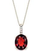 14k Gold Necklace, Garnet (3-1/2 Ct. T.w.) And Diamond Accent Oval Pendant