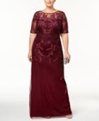 Adrianna Papell Plus Size Embroidered Mesh Gown