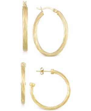 Set Of Two Rope Hoop Earrings In 14k Gold Vermeil