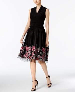 Sl Fashions Embroidered-hem Fit & Flare Dress