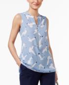 Alfani Bird-print Zip-up Top, Only At Macy's