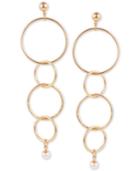 Guess Gold-tone Imitation Pearl Interlocking Circles Linear Drop Earrings