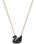 Swarovski Rose Gold-tone Crystal Pave Black Swan Pendant Necklace