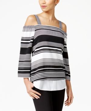 Ny Collection Cold-shoulder Layered-look Top