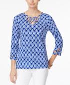 Charter Club Iconic-print Cutout-neck Top, Only At Macy's