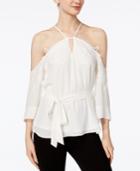 Bar Iii Lace-applique Chiffon Blouse, Created For Macy's