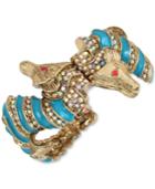 Betsey Johnson Gold-tone And Blue Enamel Sea Horse Hinged Bangle Bracelet