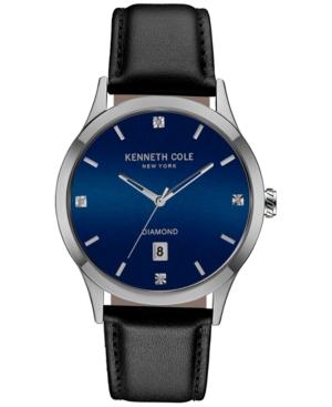 Kenneth Cole New York Men's Diamond Accent Black Leather Strap Watch 42mmx50mm 10030784