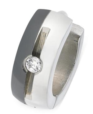 Sutton By Rhona Sutton Men's Two-tone Stainless Steel Cubic Zirconia Huggie Hoop Earring