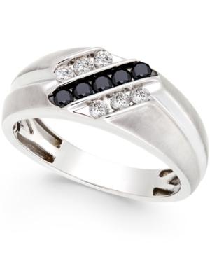 Men's Black And White Diamond Ring In Sterling Silver (1/2 Ct. T.w.)