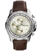 Fossil Men's Chronograph Dean Dark Brown Leather Strap Watch 45mm Fs5114