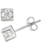 Diamond Square Setting Stud Earrings (1/2 Ct. T.w.) In 14k White Gold