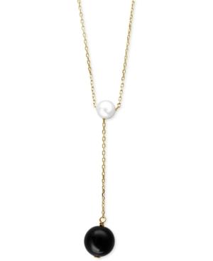 Eclipse By Effy Onyx (10mm) And Cultured Freshwater Pearl (6mm) Lariat Necklace In 14k Gold