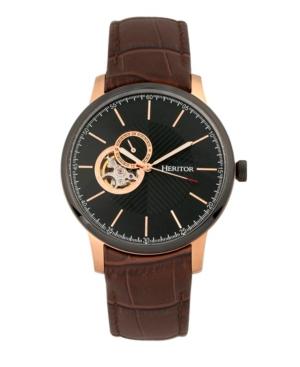 Heritor Automatic Landon Rose Gold & Brown Leather Watches 44mm