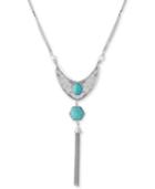 Lucky Brand Silver-tone White & Blue Stone With Tassel Reversible Pendant Necklace, 25-1/2 + 2