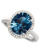 London Blue Topaz (4 Ct. T.w.) And Diamond (1/8 Ct. T.w.) Oval Ring In 14k White Gold