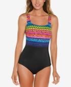 Reebok Summer Solstice Printed Tummy-control One-piece Swimsuit Women's Swimsuit