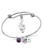 Unwritten Music Compass Charm And Crystal (8mm) Bangle Bracelet In Stainless Steel